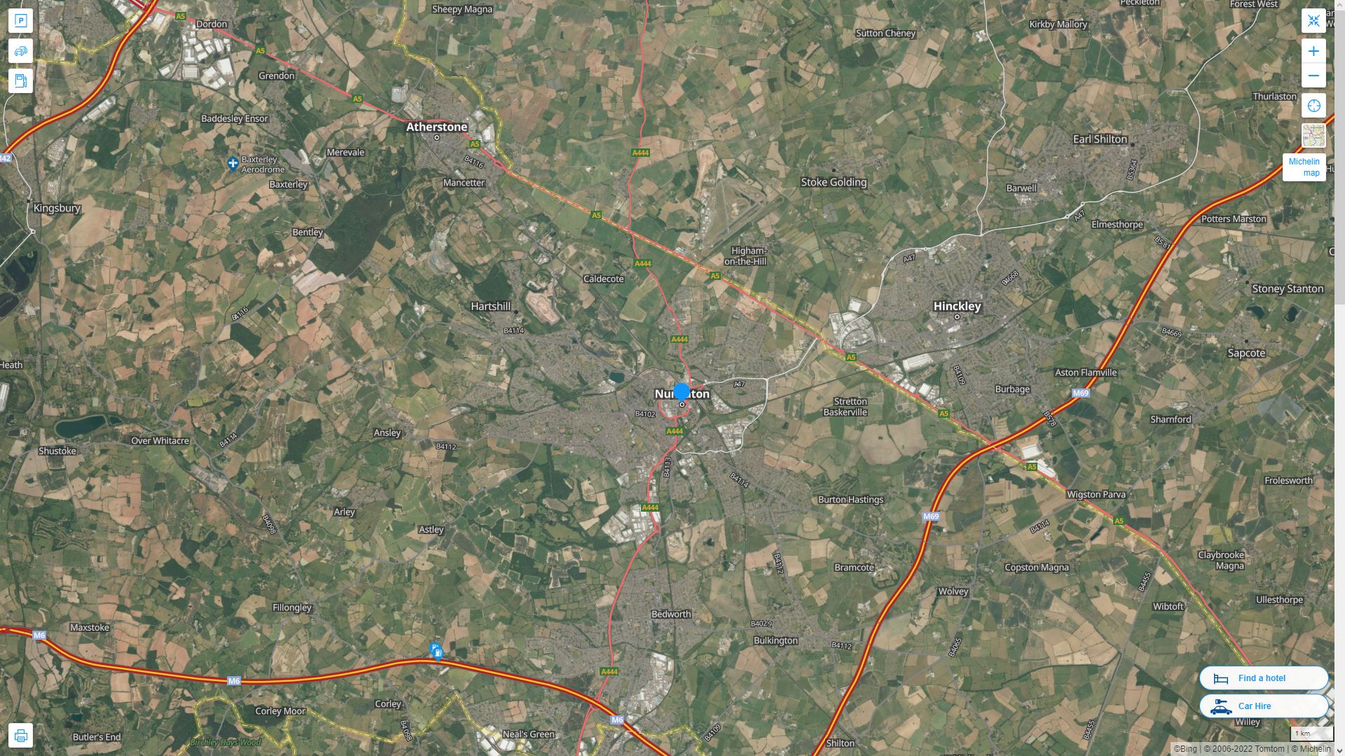 Nuneaton Highway and Road Map with Satellite View